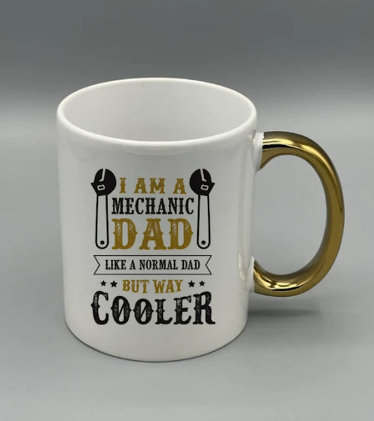"Cool Dad Mechanic" Gold Handle Coffee Mugs | By Trebreh Designs