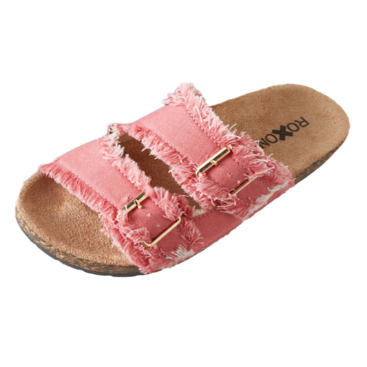 Womens Flat Sandals Cork Footbed Slides 2 Straps Adjustable Buckle Slip On Comfort Summer Suede