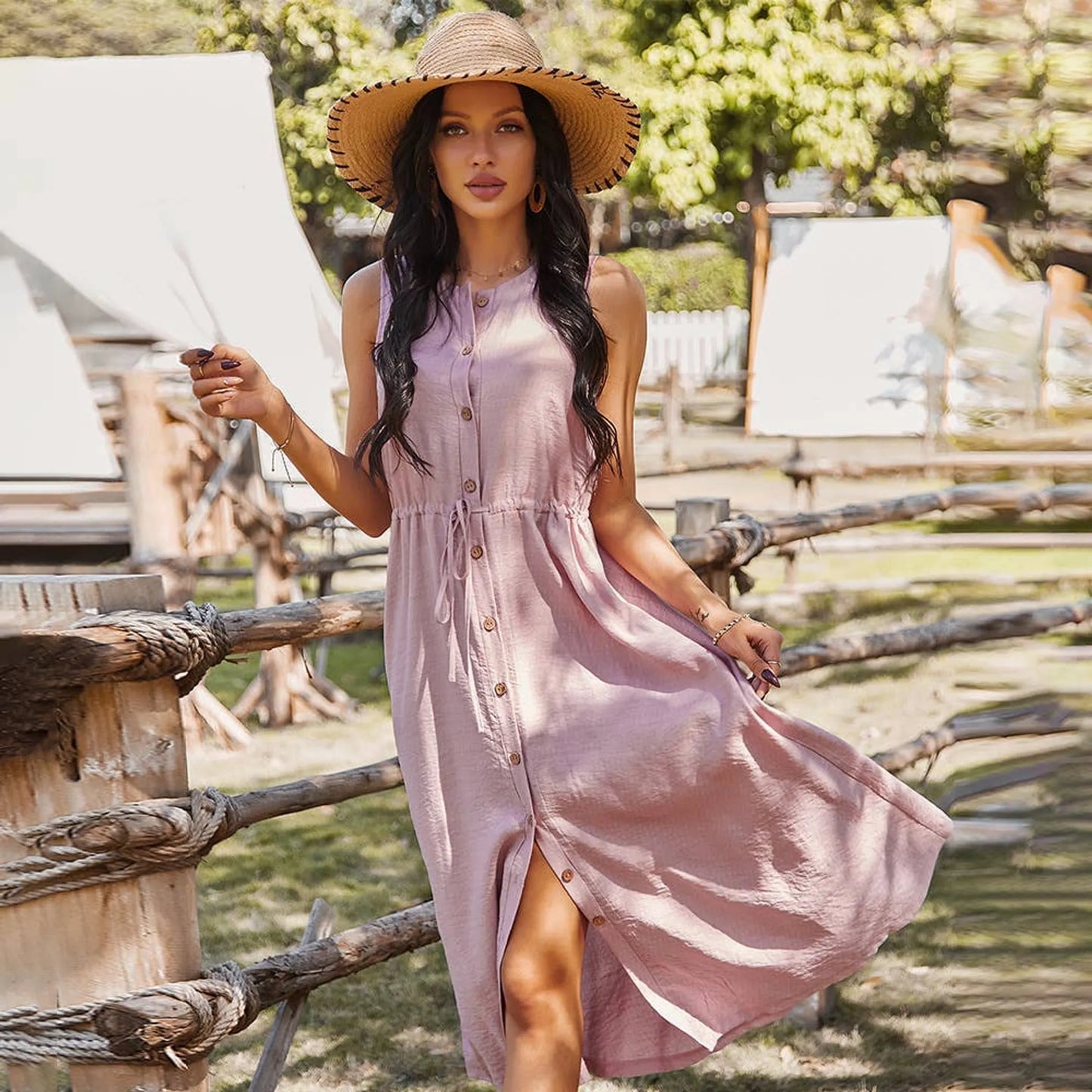 Handmade Bamboo Material Sleeveless Dress - Summer Dress