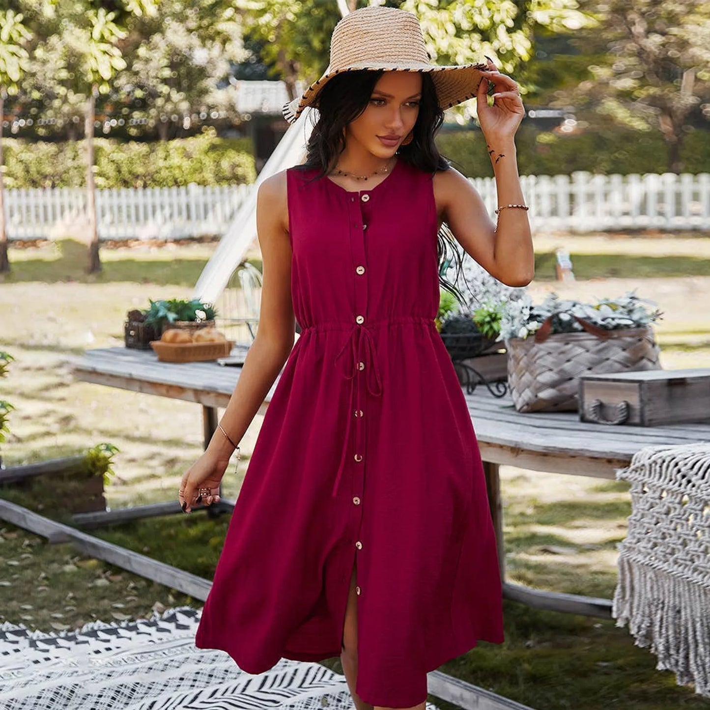 Handmade Bamboo Material Sleeveless Dress - Summer Dress