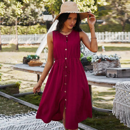 Handmade Bamboo Material Sleeveless Dress - Summer Dress