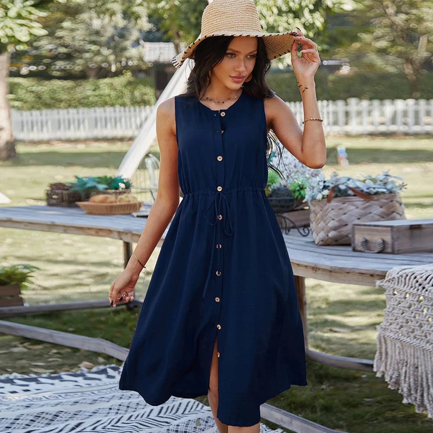 Handmade Bamboo Material Sleeveless Dress - Summer Dress