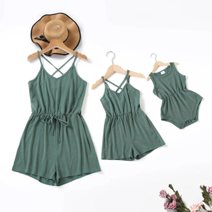 Mom Daughter Matching Grey Green Romper Mom And Mini Me
