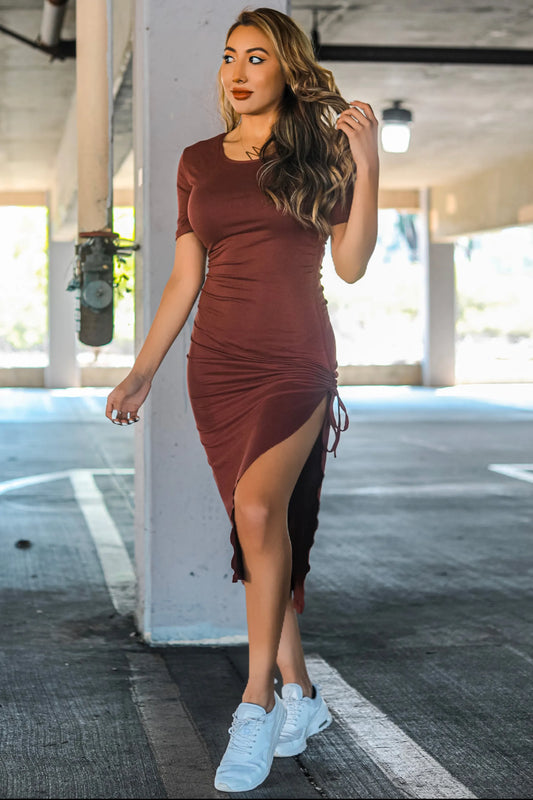 Keep it Casual Ruched Cinched Midi Dress