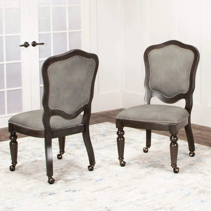Sunset Trading Vegas Game Room and Dining Chair | Distressed Gray Wood | Nailheads | Casters | Set of 2
