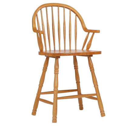 Sunset Trading Oak Selections 24" Windsor Barstool with Arms | Light Oak | Counter Height Stool | Set of 2