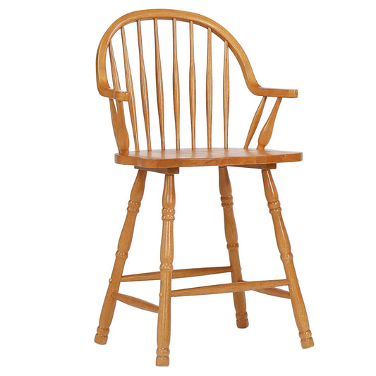 Sunset Trading Oak Selections 24" Windsor Barstool with Arms | Light Oak | Counter Height Stool | Set of 2