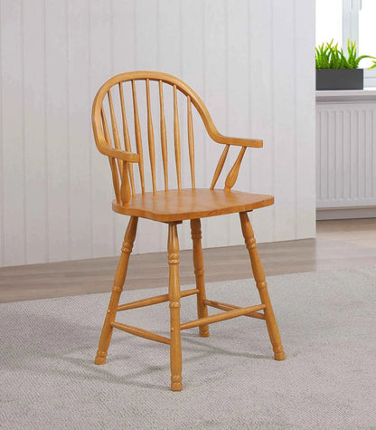 Sunset Trading Oak Selections 24" Windsor Barstool with Arms | Light Oak | Counter Height Stool | Set of 2