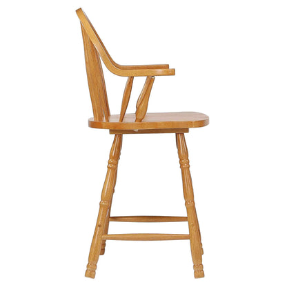 Sunset Trading Oak Selections 24" Windsor Barstool with Arms | Light Oak | Counter Height Stool | Set of 2