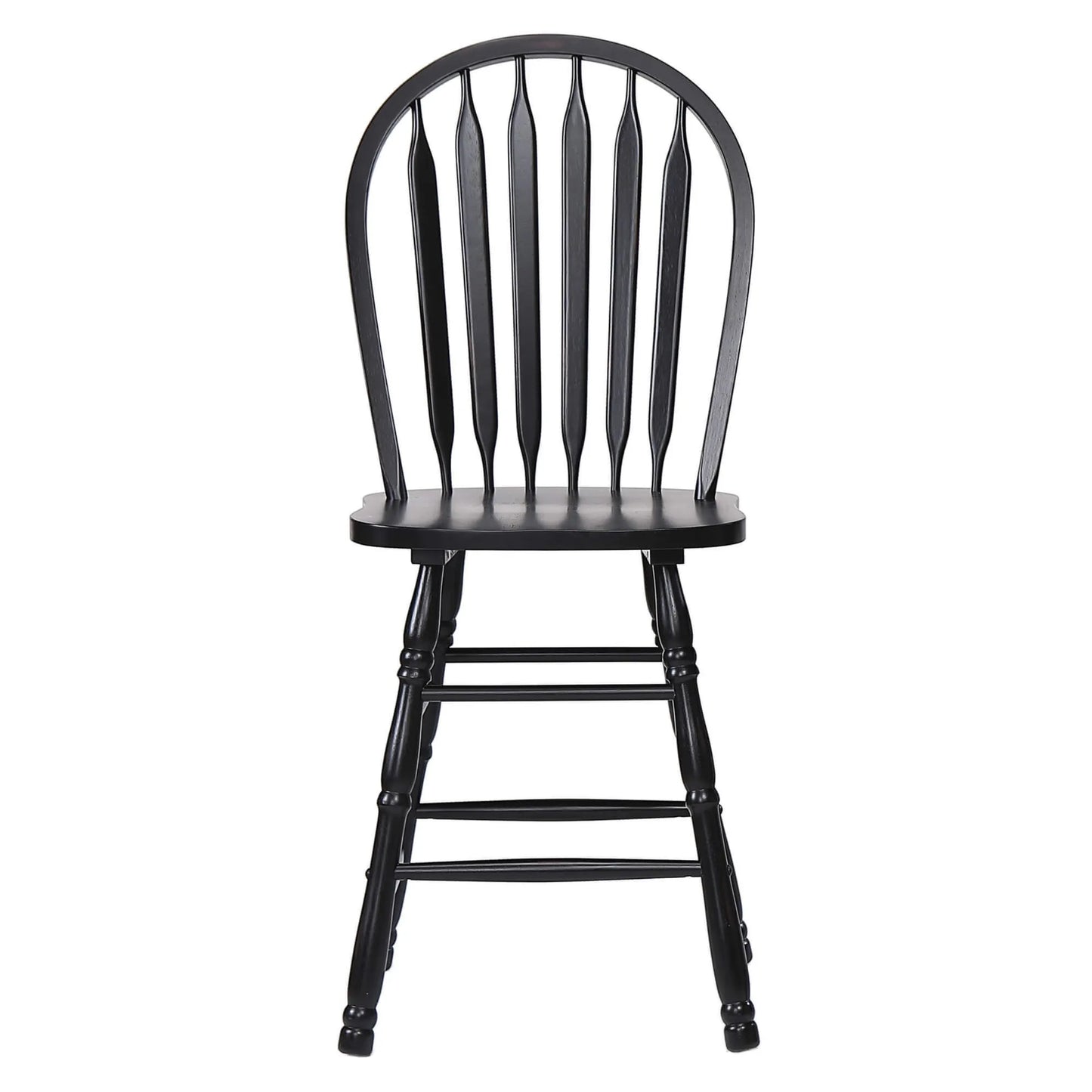 Sunset Trading Selections Arrowback Windsor 24" Barstool | Distressed Black Solid Wood Counter Height Stool | Set of 2