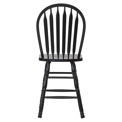 Sunset Trading Selections Arrowback Windsor 24" Barstool | Distressed Black Solid Wood Counter Height Stool | Set of 2