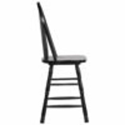 Sunset Trading Selections Arrowback Windsor 24" Barstool | Distressed Black Solid Wood Counter Height Stool | Set of 2