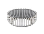 39" Clear and Silver Glass And Stainless Steel Round Abstract Coffee Table