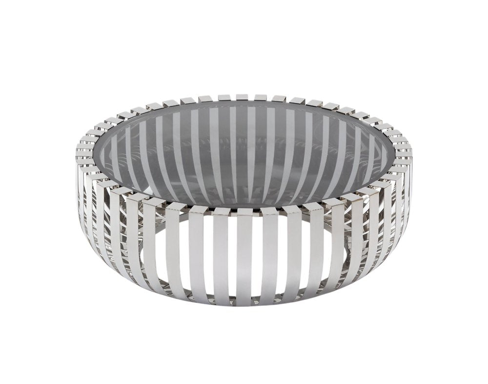 39" Clear and Silver Glass And Stainless Steel Round Abstract Coffee Table