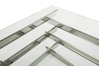 39" Clear and Silver Glass And Stainless Steel Square Sled Coffee Table With Shelf