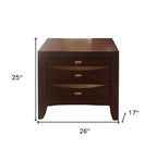 25" Espresso Three Drawers Solid Wood Nightstand