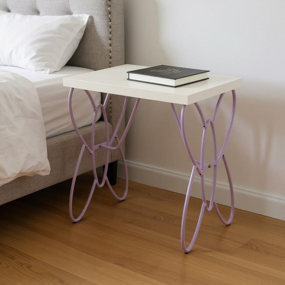 22" Lilac Steel and Wood Nightstand