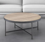 32" Brown and Black Wood And Iron Round Coffee Table