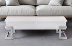 47" White and Silver Wood And Metal Lift Top Sled Coffee Table