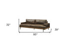 95" Chocolate Top Grain Leather Sofa With Black Legs