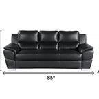 85" Black Leather Sofa With Silver Legs