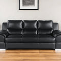85" Black Leather Sofa With Silver Legs