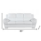 85" White Leather Sofa With Silver Legs