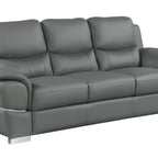 85" Gray Leather Sofa With Silver Legs