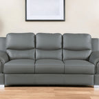 85" Gray Leather Sofa With Silver Legs