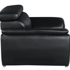 86" Black Leather Sofa With Silver Legs