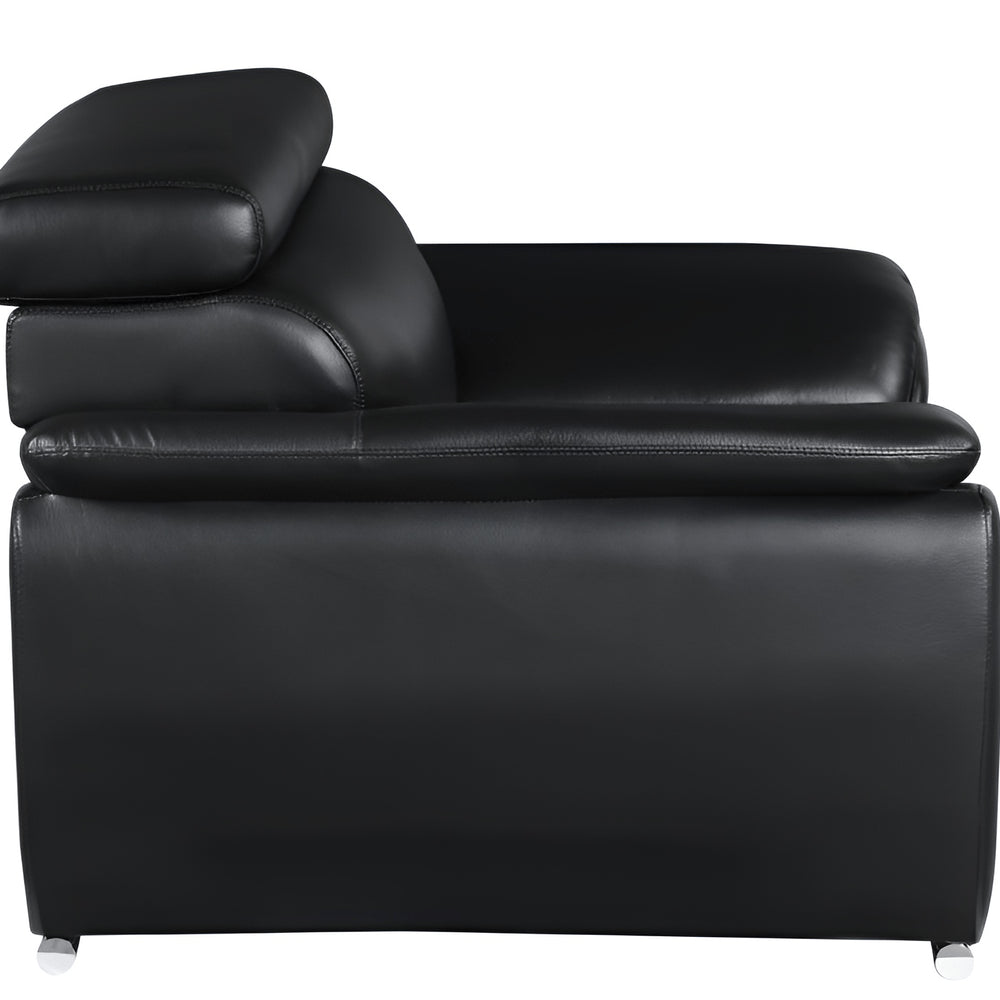 86" Black Leather Sofa With Silver Legs