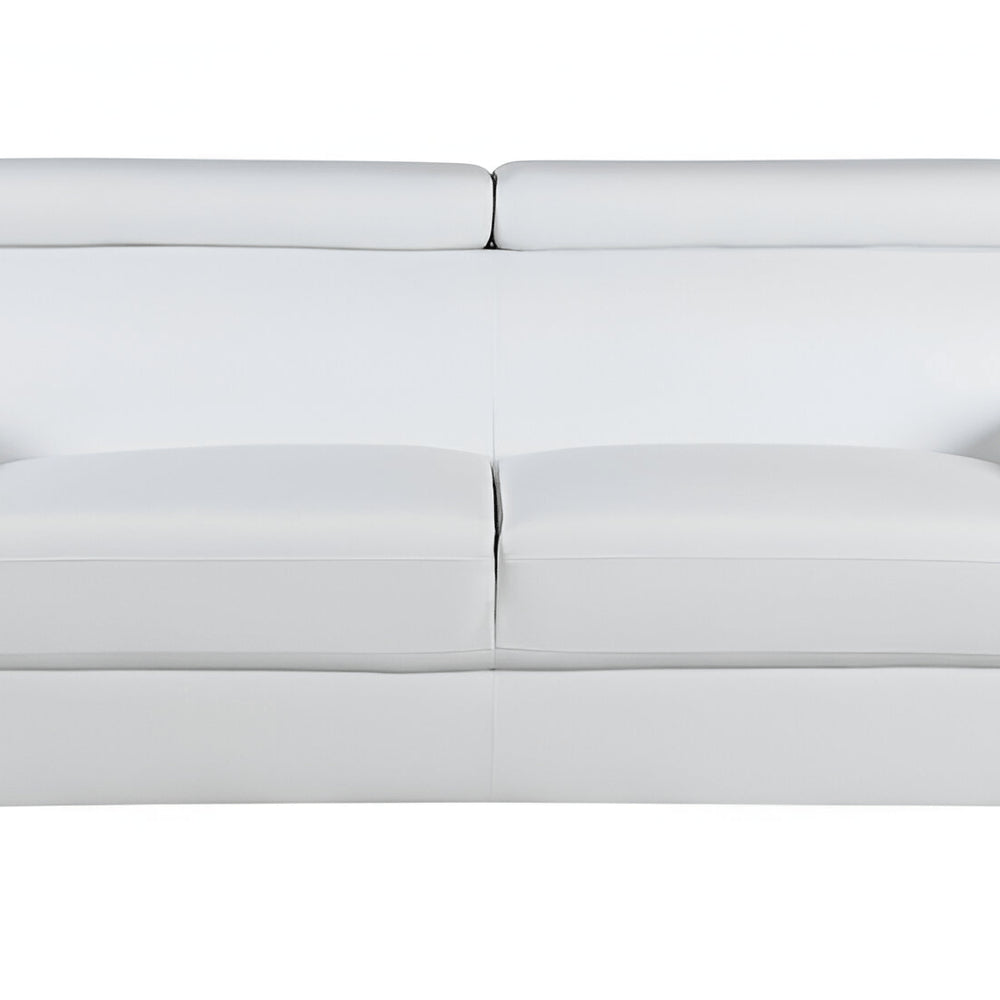 86" White Leather Sofa With Silver Legs