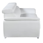 86" White Leather Sofa With Silver Legs