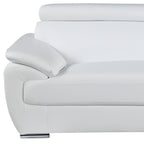 86" White Leather Sofa With Silver Legs