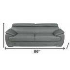 86" Gray Leather Sofa With Silver Legs