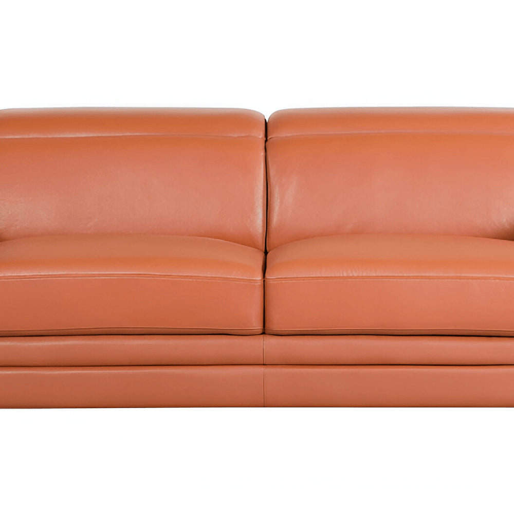 89" Camel Italian Leather Sofa With Silver Legs