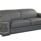 89" Dark Gray Italian Leather Sofa With Silver Legs