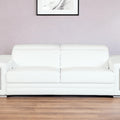 89" White Italian Leather Sofa With Silver Legs