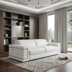 89" White Italian Leather Sofa With Silver Legs