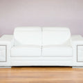 71" White Italian Leather Sofa With Silver Legs