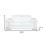 71" White Italian Leather Sofa With Silver Legs