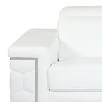 71" White Italian Leather Sofa With Silver Legs