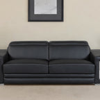 89" Black Italian Leather Sofa With Silver Legs
