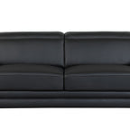 89" Black Italian Leather Sofa With Silver Legs