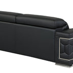 89" Black Italian Leather Sofa With Silver Legs