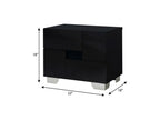 18" Black Wood And Mirrored Glass Two Drawer Nightstand