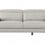 87" Light Gray Italian Leather Sofa With Silver Legs