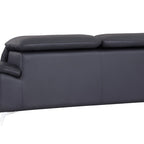 87" Blue Italian Leather Sofa With Silver Legs