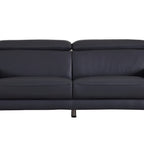 87" Blue Italian Leather Sofa With Silver Legs