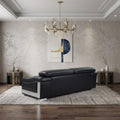 92" Black Italian Leather Sofa With Silver Legs
